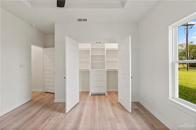 1114 Knotty Pine Ln, Harlingen, TX 78552 - unfurnished bedroom with light wood-style flooring, a closet, and a spacious closet