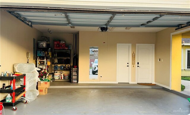 garage with a garage door opener