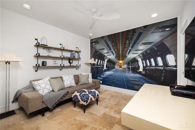 living room featuring ceiling fan