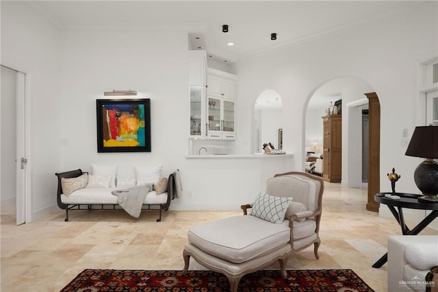 living room featuring ornamental molding