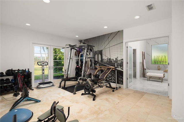 workout area with french doors