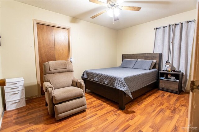 2401 E Austin Ave, Harlingen, TX 78550 - bedroom featuring light wood-style floors and ceiling fan