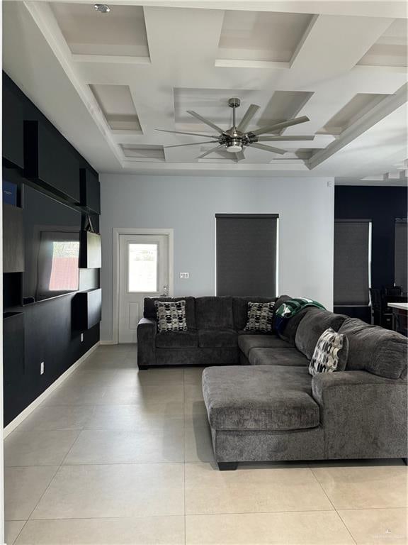 living room with ceiling fan