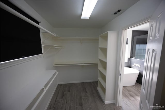 walk in closet featuring dark wood-type flooring