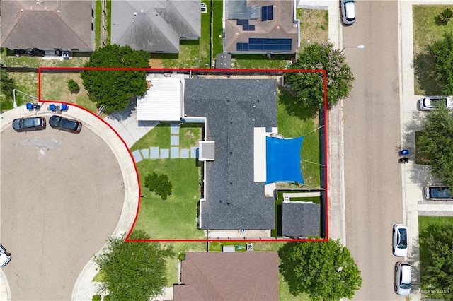 aerial overview of property's location with property parcel outlined