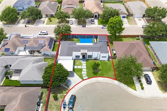 aerial view of residential area featuring property parcel outlined