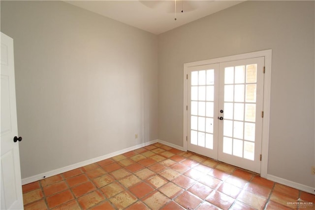 2115 Ichabod Ln, Edinburg, TX 78539 - unfurnished room featuring french doors, a ceiling fan, and light tile patterned flooring