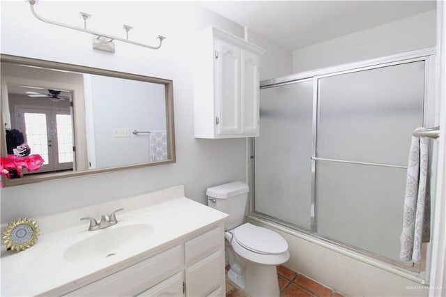 2115 Ichabod Ln, Edinburg, TX 78539 - bathroom featuring vanity, ceiling fan, shower / bath combination with glass door, and tile patterned floors
