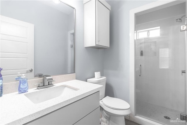 3301 S Colt Ln, Edinburg, TX 78539 - bathroom featuring a stall shower, toilet, and vanity