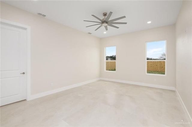 spare room featuring ceiling fan