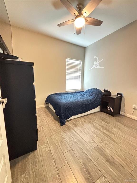 409 S Mina De Oro St, Mission, TX 78572 - bedroom featuring light wood-style floors and ceiling fan