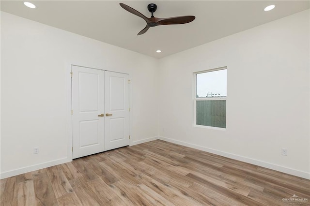 5706 N 44th Ln, Mcallen, TX 78504 - unfurnished bedroom featuring light wood-style floors, recessed lighting, a closet, and ceiling fan