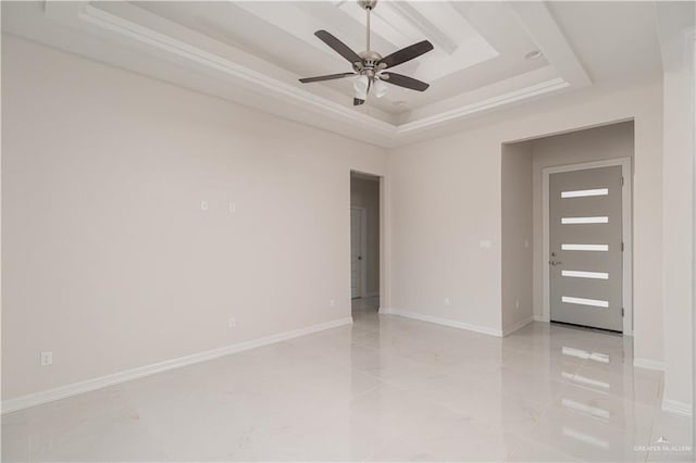 3216 E Alexa St, Edinburg, TX 78542 - empty room featuring a tray ceiling, ceiling fan, and baseboards