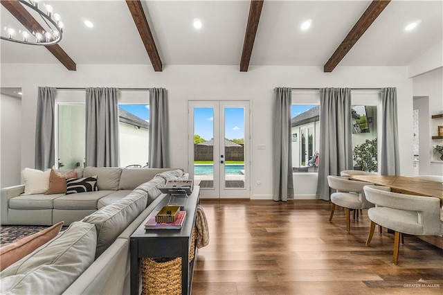 1801 E 28th St, Mission, TX 78574 - living room featuring dark wood-type flooring, a chandelier, recessed lighting, french doors, and baseboards