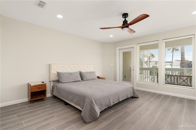 200 Padre Blvd Unit 2308, South Padre Island, TX 78597 - bedroom with light wood finished floors, recessed lighting, and a ceiling fan
