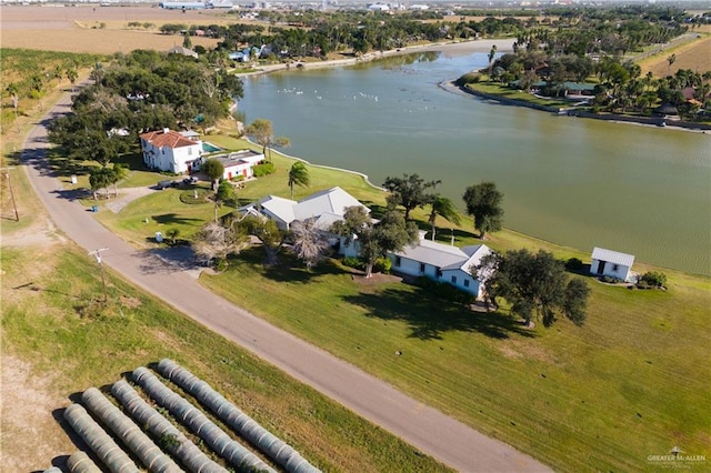 aerial view featuring a water view