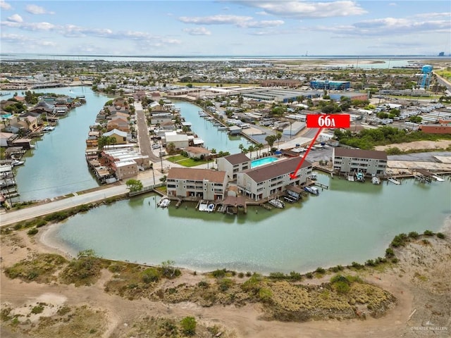 aerial view featuring a water view