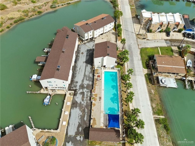 aerial view featuring a water view