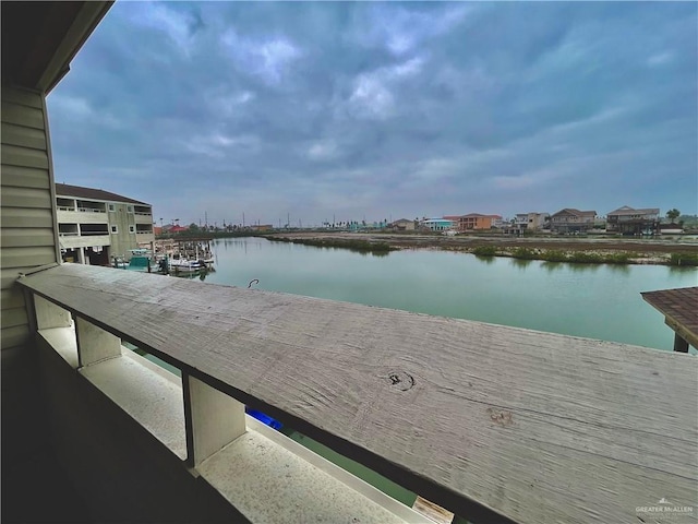 view of dock with a water view