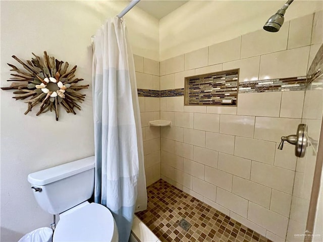 bathroom featuring toilet and a shower with shower curtain