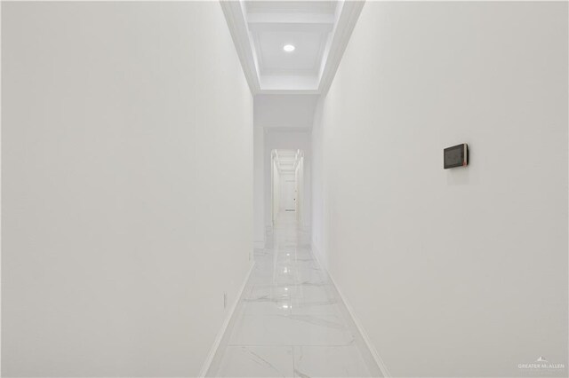 3910 La Hacienda St, Weslaco, TX 78596 - hall with crown molding, marble finish floor, and baseboards