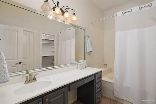 622 Comedy Ln, Edinburg, TX 78542 - full bathroom featuring vanity, shower / bathtub combination with curtain, and tile patterned floors