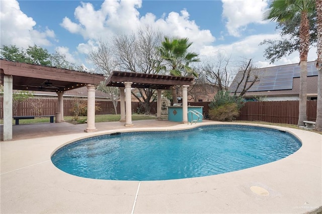 view of pool featuring a patio, area for grilling, and a pergola