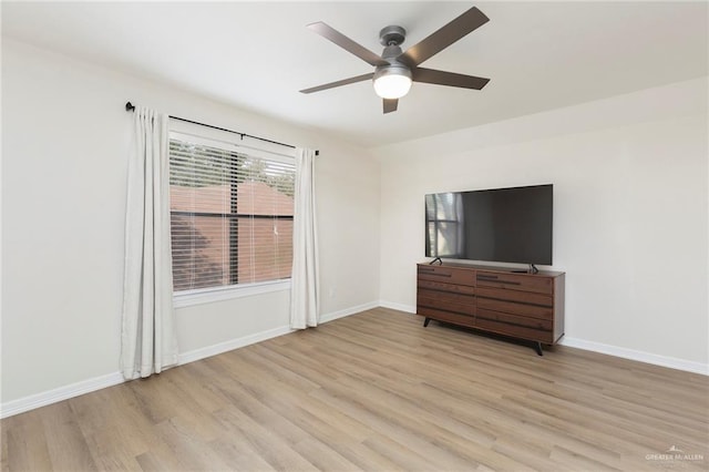 interior space featuring ceiling fan and light hardwood / wood-style flooring