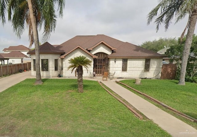 single story home featuring a front lawn