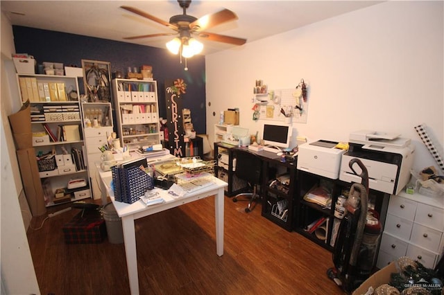 office space with ceiling fan and wood-type flooring