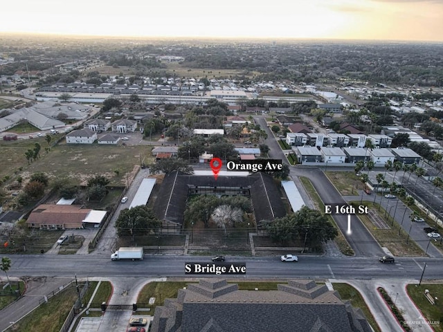 view of aerial view at dusk