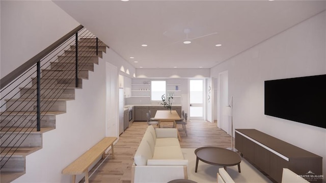 living room with light hardwood / wood-style floors