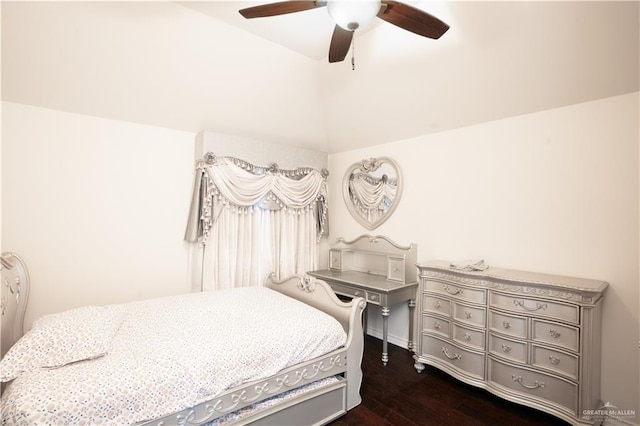 2405 San Alejandro St, Mission, TX 78572 - bedroom featuring dark wood finished floors, lofted ceiling, and a ceiling fan