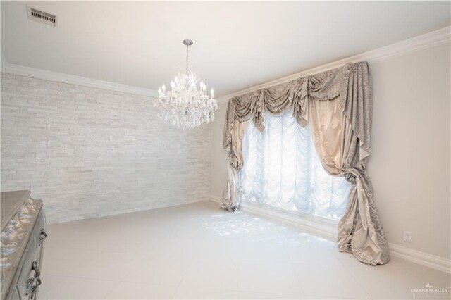 2405 San Alejandro St, Mission, TX 78572 - unfurnished dining area featuring a chandelier, ornamental molding, tile patterned floors, and baseboards