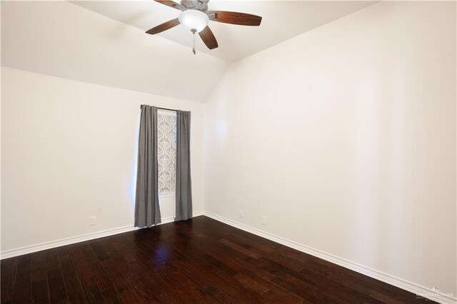 2405 San Alejandro St, Mission, TX 78572 - unfurnished room featuring baseboards, ceiling fan, dark wood-type flooring, and vaulted ceiling