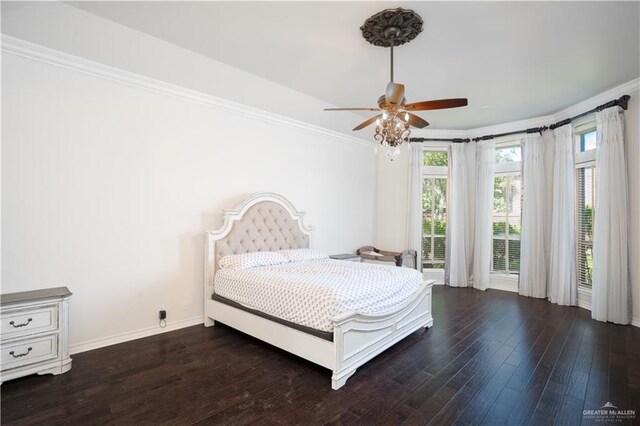 2405 San Alejandro St, Mission, TX 78572 - bedroom featuring ornamental molding, wood-type flooring, baseboards, and ceiling fan