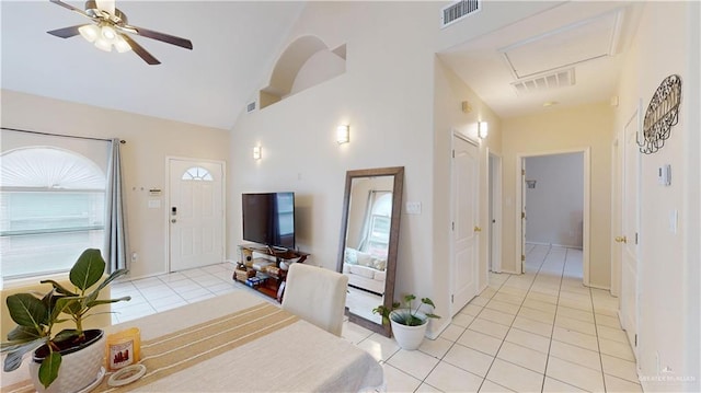 3810 W Sarah Evans St, Edinburg, TX 78541 - interior space featuring light tile patterned floors, high vaulted ceiling, and visible vents