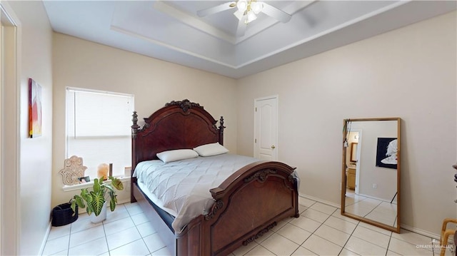 3810 W Sarah Evans St, Edinburg, TX 78541 - bedroom featuring light tile patterned flooring, ceiling fan, and a raised ceiling