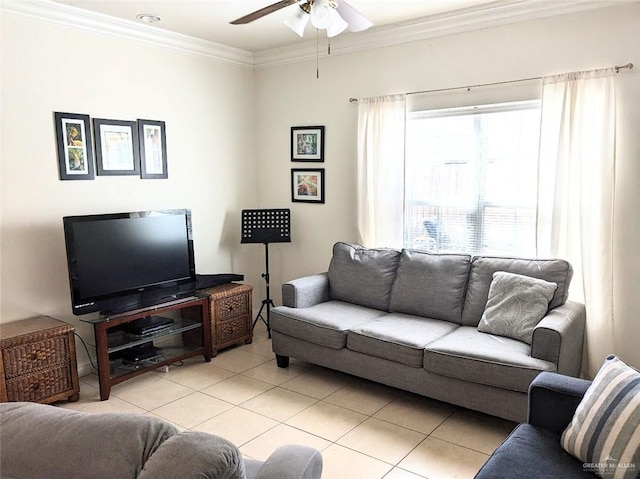 109 E Retama St Unit 2, South Padre Island, TX 78597 - living area with light tile patterned floors, crown molding, and ceiling fan