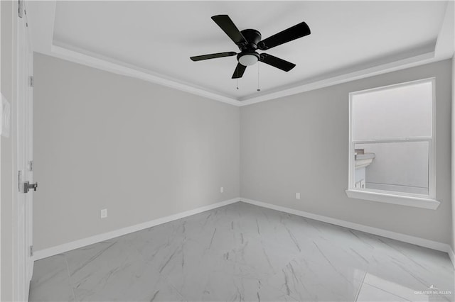 unfurnished room featuring crown molding and ceiling fan