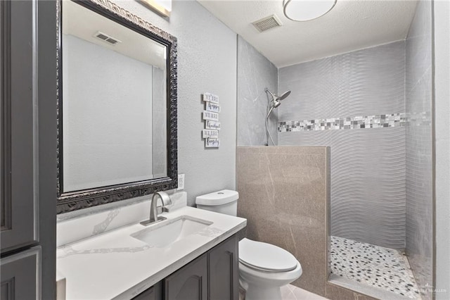 8006 Senecio St, Mission, TX 78574 - bathroom featuring tiled shower, vanity, and a textured wall