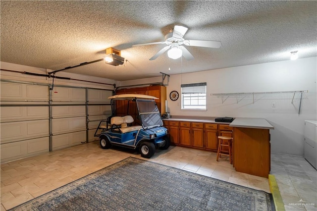 512 Mercury St, Mission, TX 78572 - garage with a garage door opener and a ceiling fan