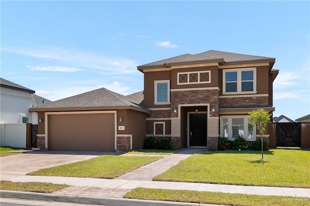 prairie-style house featuring a front lawn