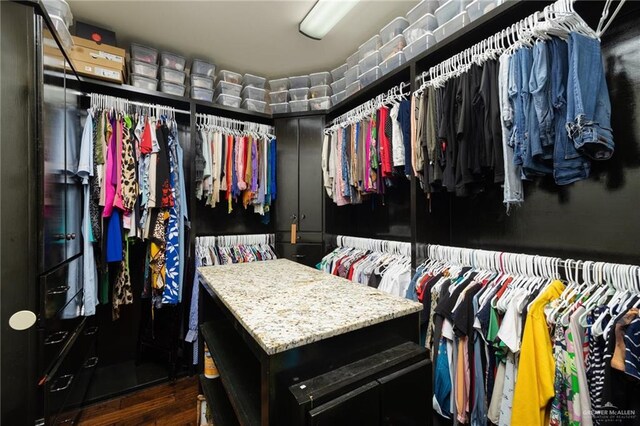 spacious closet with dark wood-type flooring