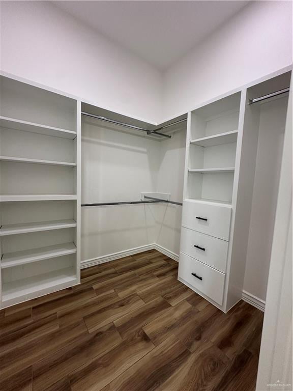 walk in closet featuring dark hardwood / wood-style flooring