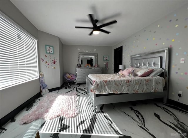 bedroom featuring ceiling fan