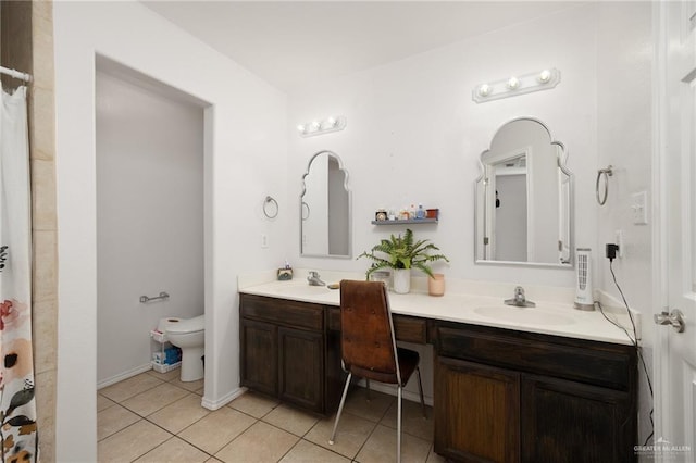 bathroom with tile patterned flooring, vanity, and toilet