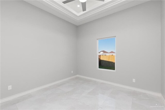 528 Candela St, Edinburg, TX 78542 - unfurnished room featuring ceiling fan, baseboards, and a tray ceiling