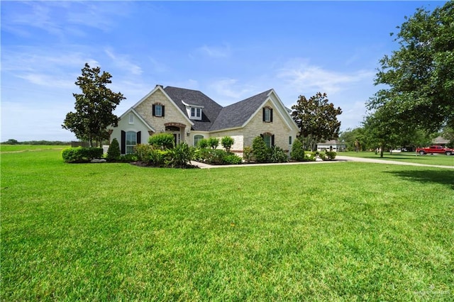 1630 E California Rd, Los Fresnos, TX 78566 - french country inspired facade with stone siding and a front lawn