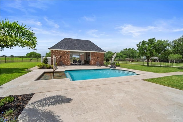 1630 E California Rd, Los Fresnos, TX 78566 - view of swimming pool featuring a storage structure, an outdoor structure, and a patio